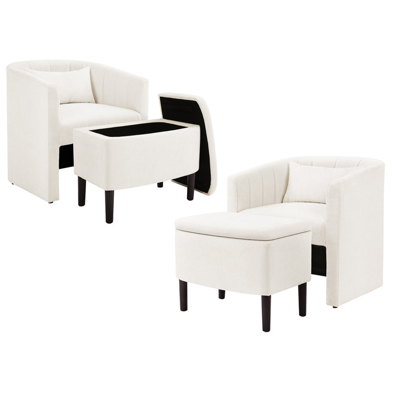 Lane Accent Barrel Chair With Storage Ottoman (Set of 2), Beige Chenille