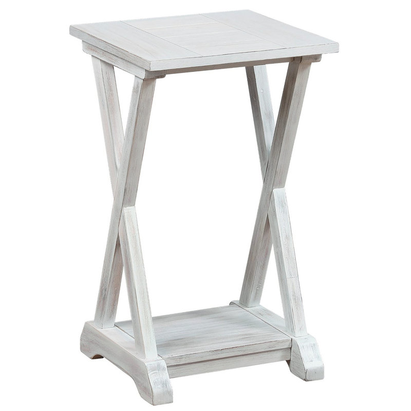 Table d'appoint avec tablette de rangement X-Farmhouse, Blanc délavé