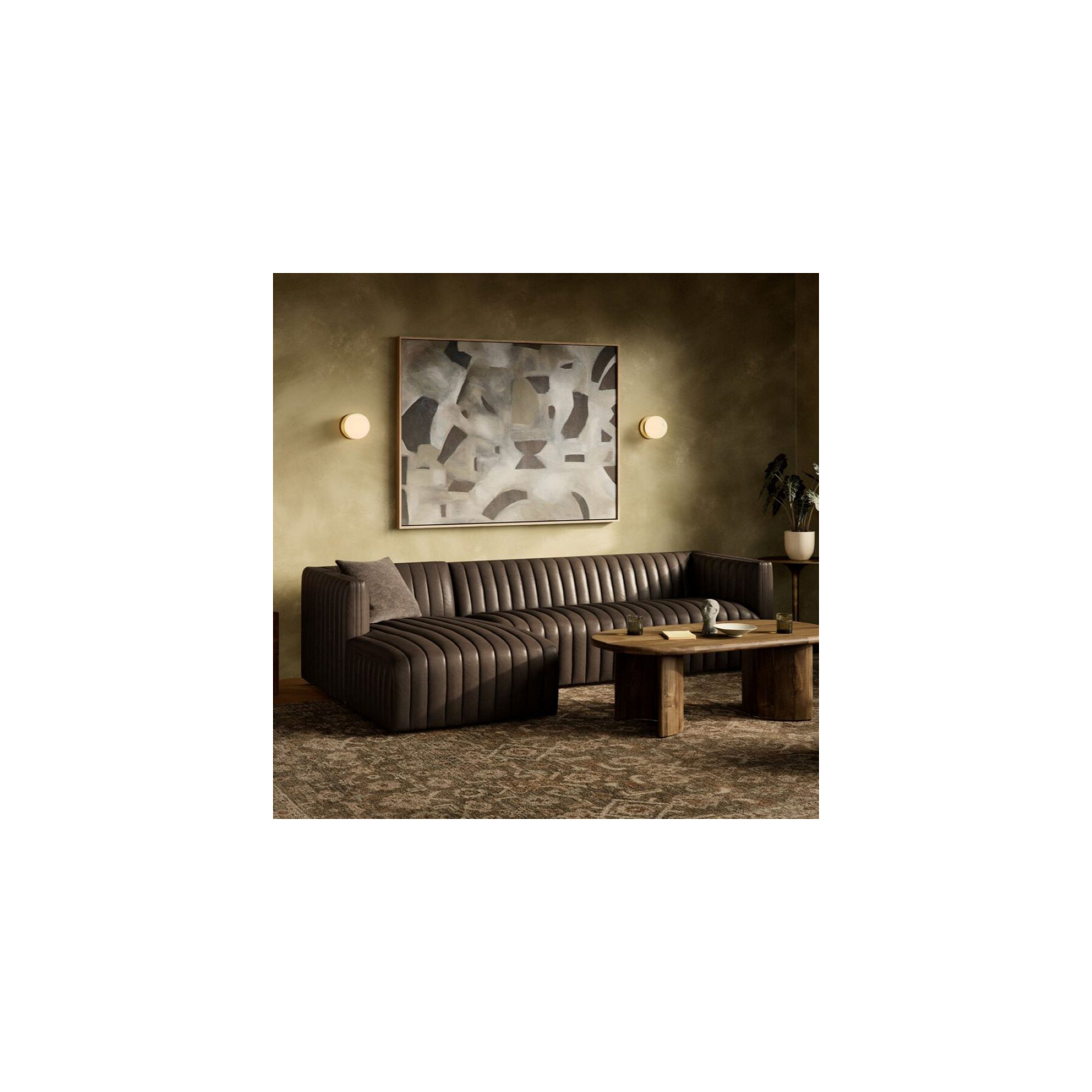 Brandt Upholstered Chaise L-Sectional, Left Hand Facing, Deacon Wolf Genuine Leather, 26.5" H x 105" W x 64" D