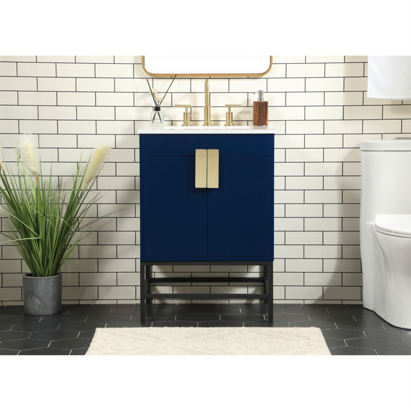 Eugene 24'' Single Bathroom Vanity with Engineered Marble Top, Blue