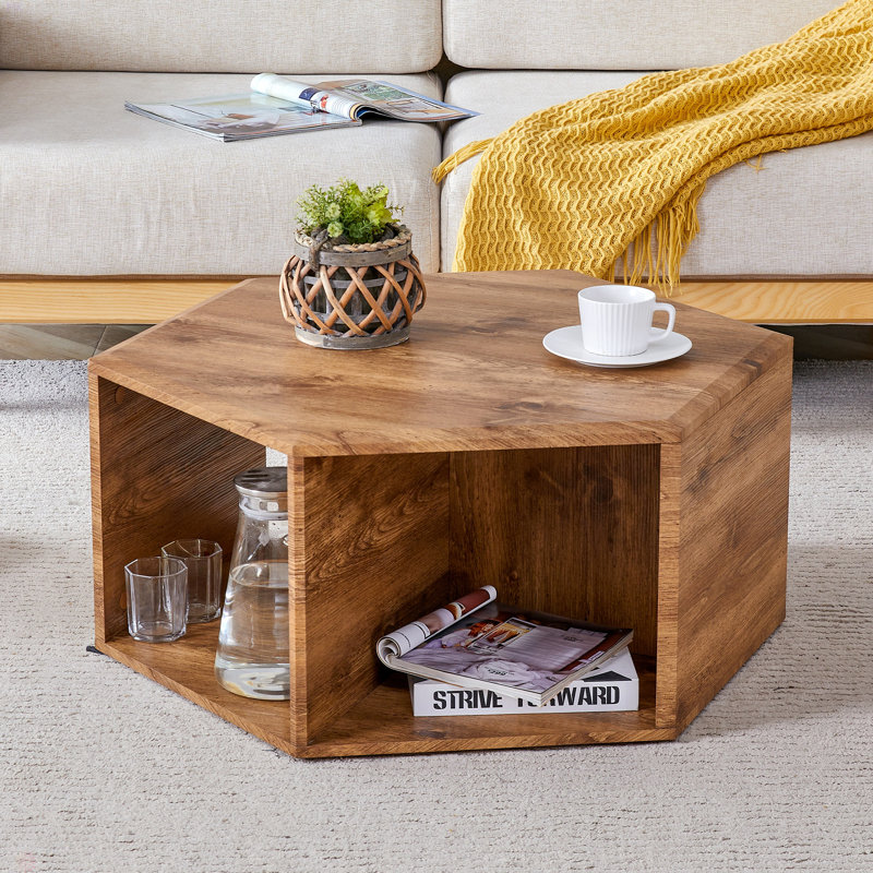 Hexagonal MDF Coffee Table, Characteristic Pattern Stickers, 14.02" H x 31.54" L  x 27.12" W