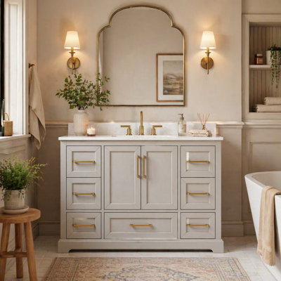 Meuble-lavabo autoportant simple avec plateau en pierre d'ingénierie Alpharetta