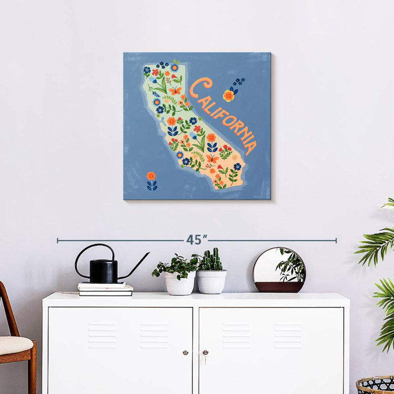 Carte de l'état floral d'Aliaz - Californie, H 24 po x l 24 po