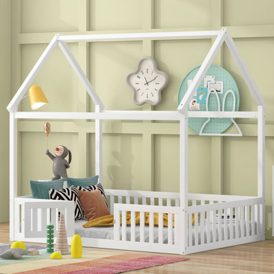 Wood House Bed With Fence And Door