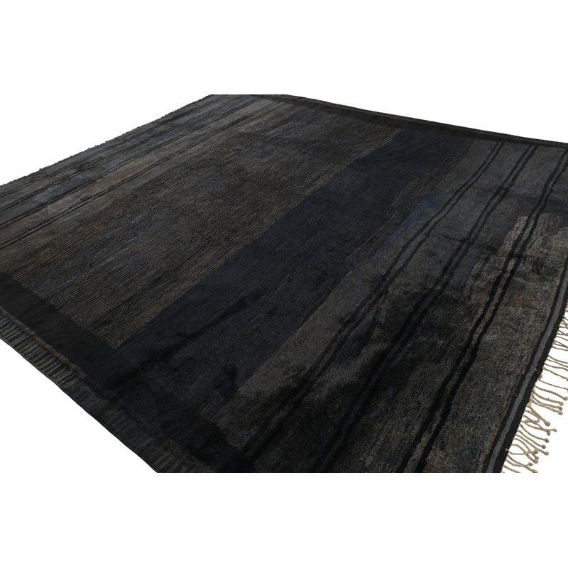 Rug & Kilim’S Moroccan Rug In Grisaille Blue, Gray And Black Stripes