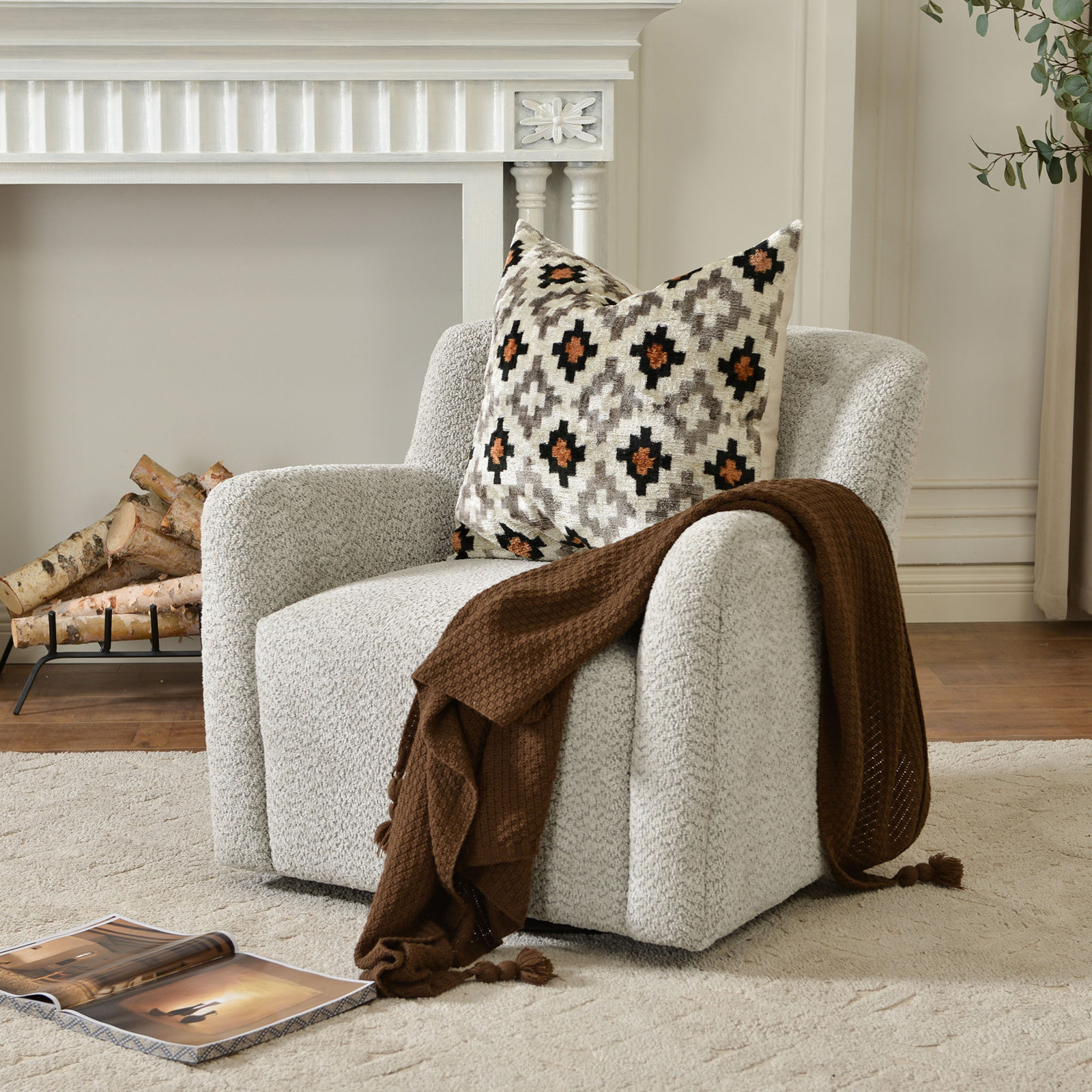Fae Chenille Upholstered Swivel Armchair, Moss Gray Textured Chenille