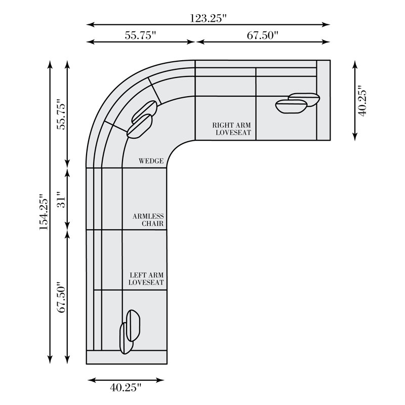 Keirnan Sectional, 33.5" H x 154.25" W x 123.25" D, Left Hand Facing