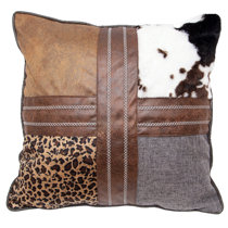 HiEnd Accents Cross Stitched Brown Faux Leather 18-inch Square Throw Pillow