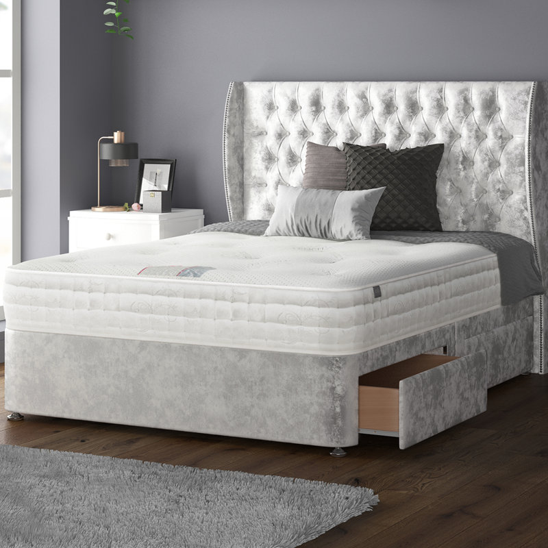Mandalay Divan Bed Base, Double, Silver, 2 Foot-End Drawers