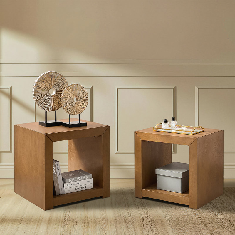 Casella 24"W Modern Wood End Table with 1 Hidden Drawer, Teak