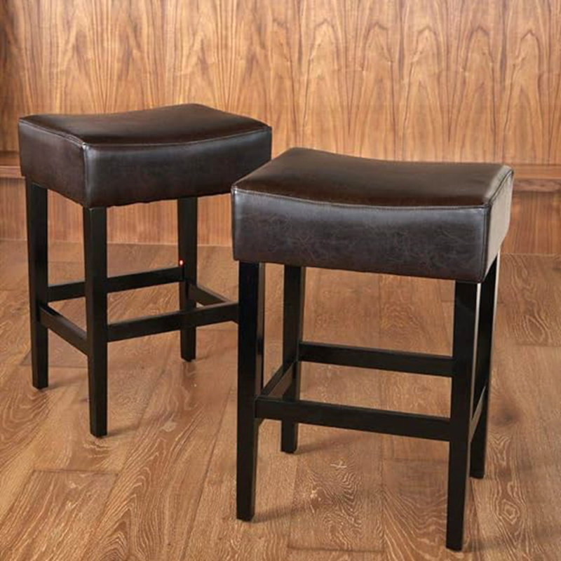Backless Faux Leather Counter Height Barstool, PU Brown, Counter Stool (26.75" Seat Height)