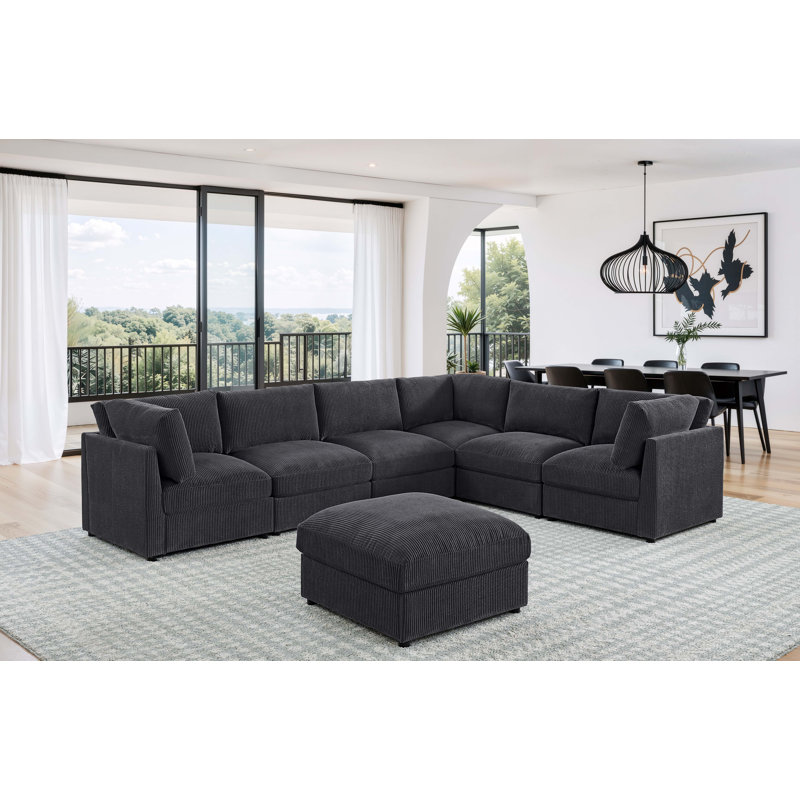 Canapé modulaire rembourré en velours côtelé Ghtonkes, Velours côtelé gris foncé