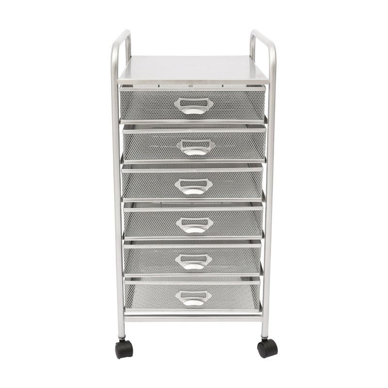 Mabil 6 Drawer Storage Drawer with Locking Wheels, Silver