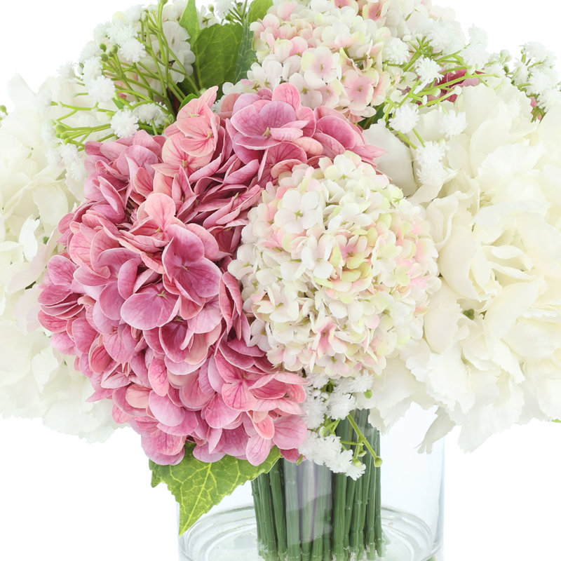 Hydrangea and Viburnum Arranged in Glass Vase