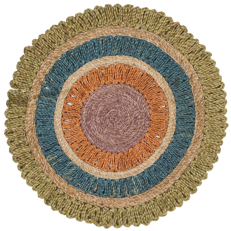 Castelnaud Natural Fiber Hand Woven Jute Geometric Rug, Round 5'