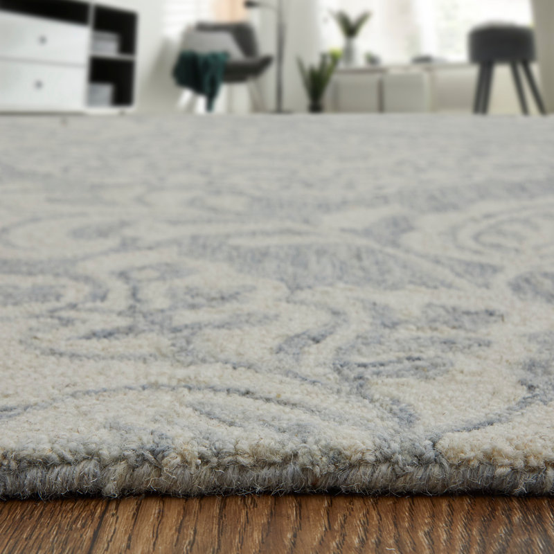 Tapis ivoire / gris en coton touffeté à la main Armando, Rectangle 2 pi x 3 pi