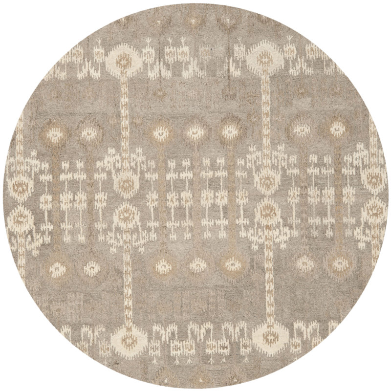 Tapis ikat en laine touffeté à la main Kouerga, Rond 7 pi