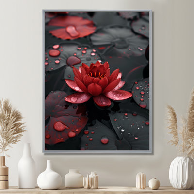 Étang de lotus romantique rouge et noir photo III - impression d'art mural Lotus