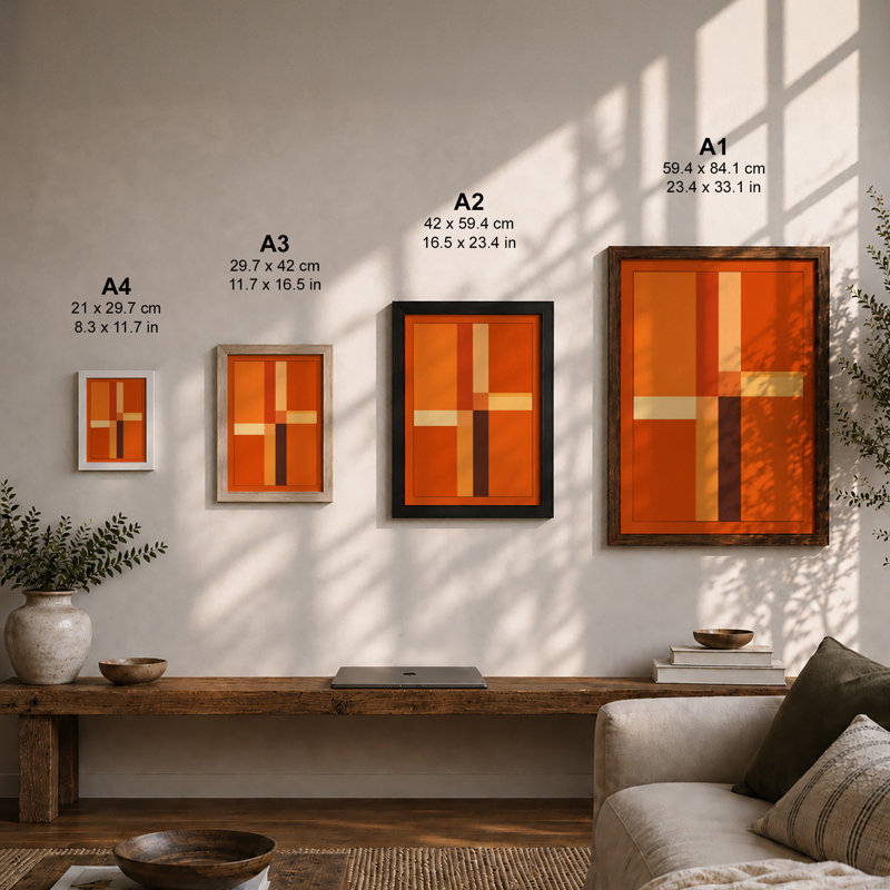 Warm Abstract Grid Geometric - Framed Print, A1 - 84.1 x 59.4 cm, Walnut