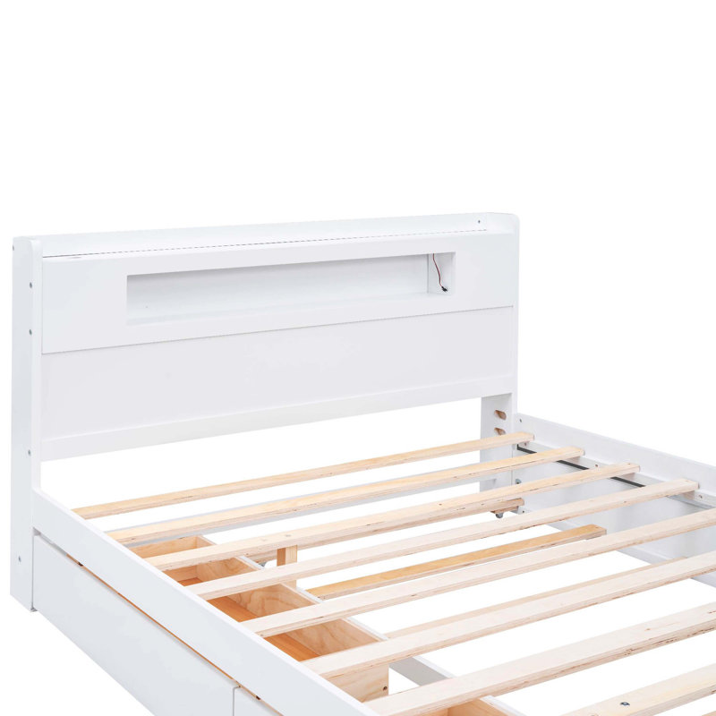 Lit plateforme pratique en bois avec éclairage à DEL, avec tiroirs et lit gigogne pour une utilisation accrue de l'espace et une commodité nocturne