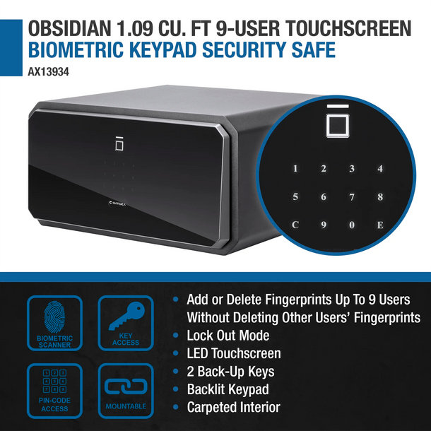 Obsidian Black Digital Biometric Keypad Security Safe