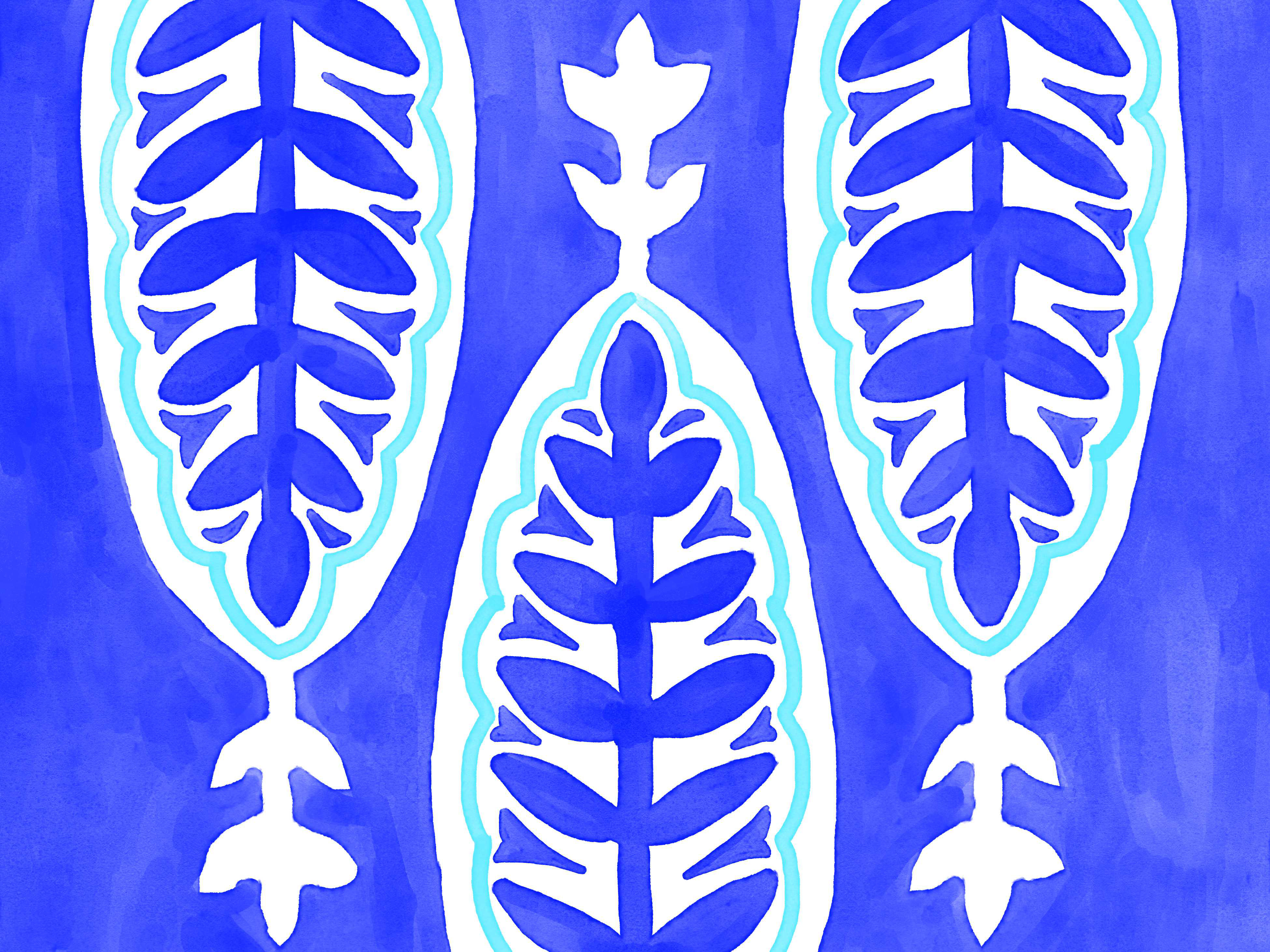 Winston Porter Watercolor Blue Leaf Pattern - Wayfair Canada