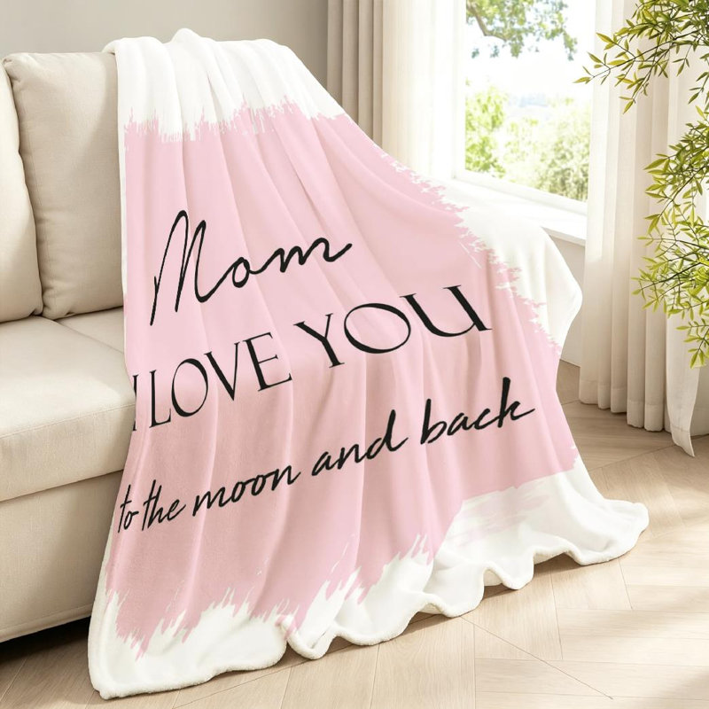 Jeté en molleton rose ultra doux en flanelle, imprimé maman, Jeté 40 po x 50 po