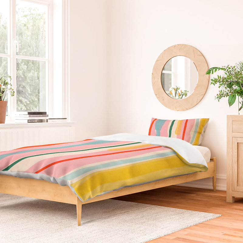 Ensemble de housse de couette à rayures crème et rosé Little Arrow Design Co_3, Abstrait, Beige