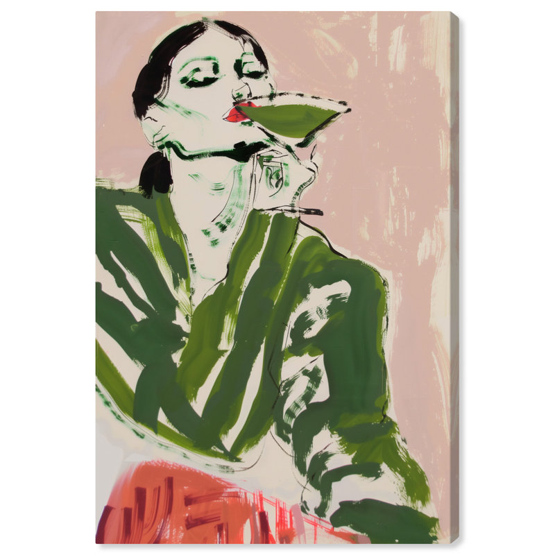 «Green Martini Girl», art mural coloré Boho par Art Remedy, Toile tendue, H 36 po x l 24 po