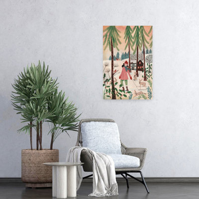 Walking In The Snow Christmas Abstract Contemporary Pine Tree Rabbit Landscape Winter Wall Art Print
