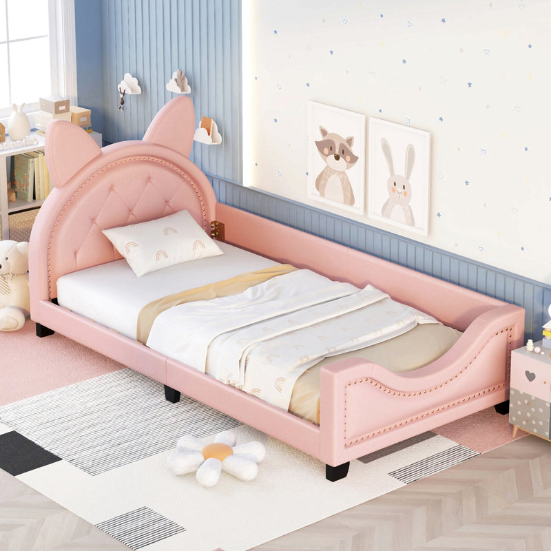 Lit de jour simple tapissier avec oreilles de carton, rose