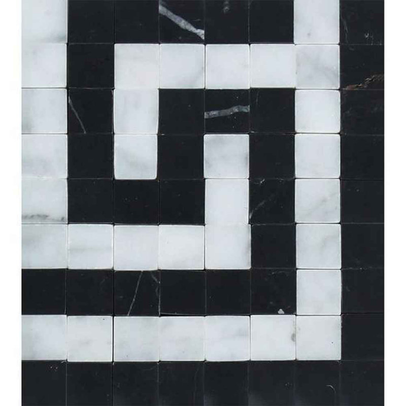 Bordure de coin en marbre blanc Carrara, Noir poli