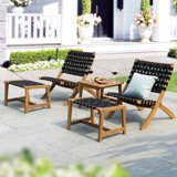 5-Piece Solid Wood Outdoor Bistro Set with Ottoman, Foldable Reclining Design