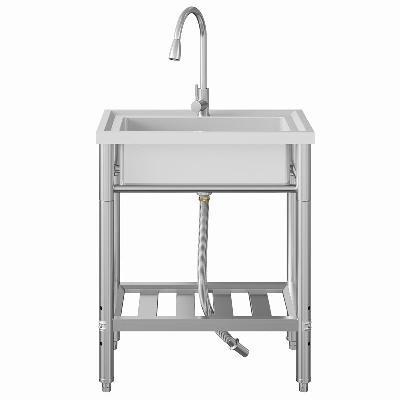 Évier utilitaire en acier inoxydable, bol simple autoportant avec dosseret et tablette, cuve robuste pour la lessive