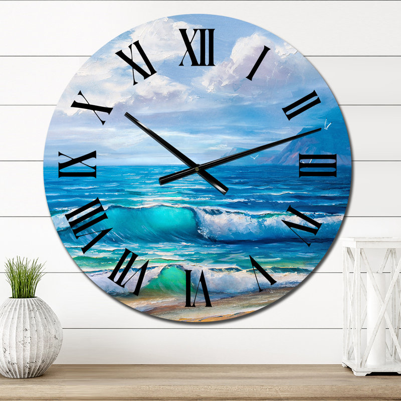 Lumière reflétant les vagues de la mer au bord de la mer - Horloge murale nautique et côtière, Petit