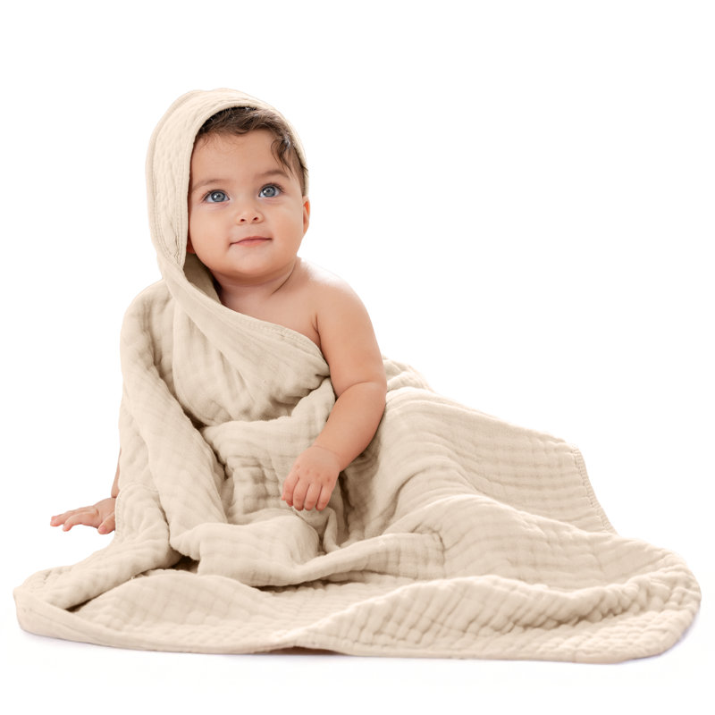 Comfy Cubs Hooded Baby Towel 1-Pack, Large 32 x 32 Inch - 6 Layer 100% Muslin Cotton - Soft & Absorbent Baby Bath Towels