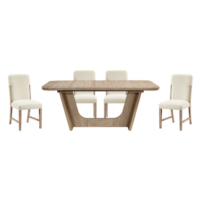 Beautiful Natural Finish Dining Set 5pc Extendable Table Upholstered Chairs Modern Farmhouse Dining Room Furniture