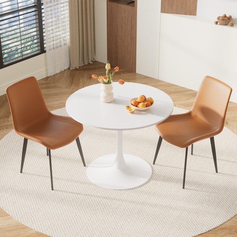 Small Round Pedestal Dining Set, Brown, 3 Pieces: Table, 2 Chairs, White