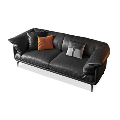Black Genuine Leather Standard Sofa cushion Loveseat