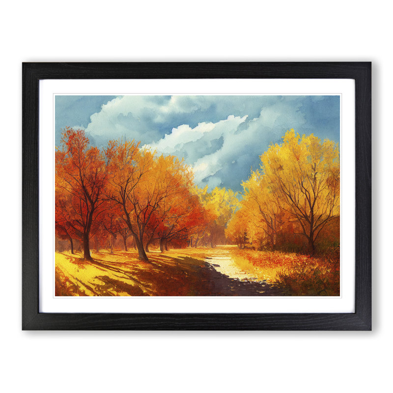 Watercolour Autumn Forest Vol.5 - Single Picture Frame Painting, Black Framed, 25cm H x 34cm W x 2cm D