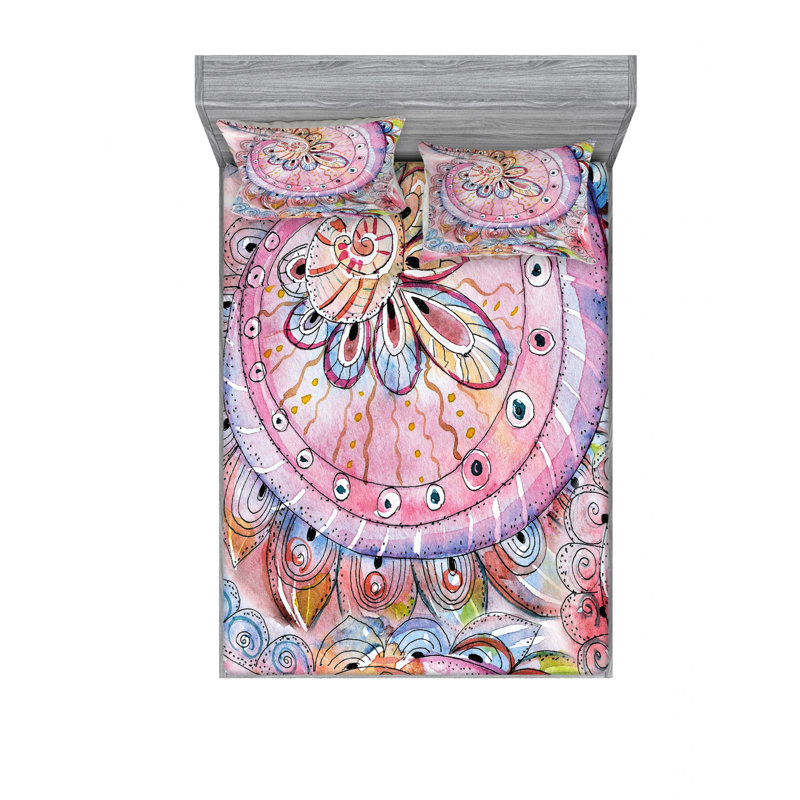 Ensemble de draps floral aquarelle effects, Ensemble de drap pour grand lit avec drap-housse