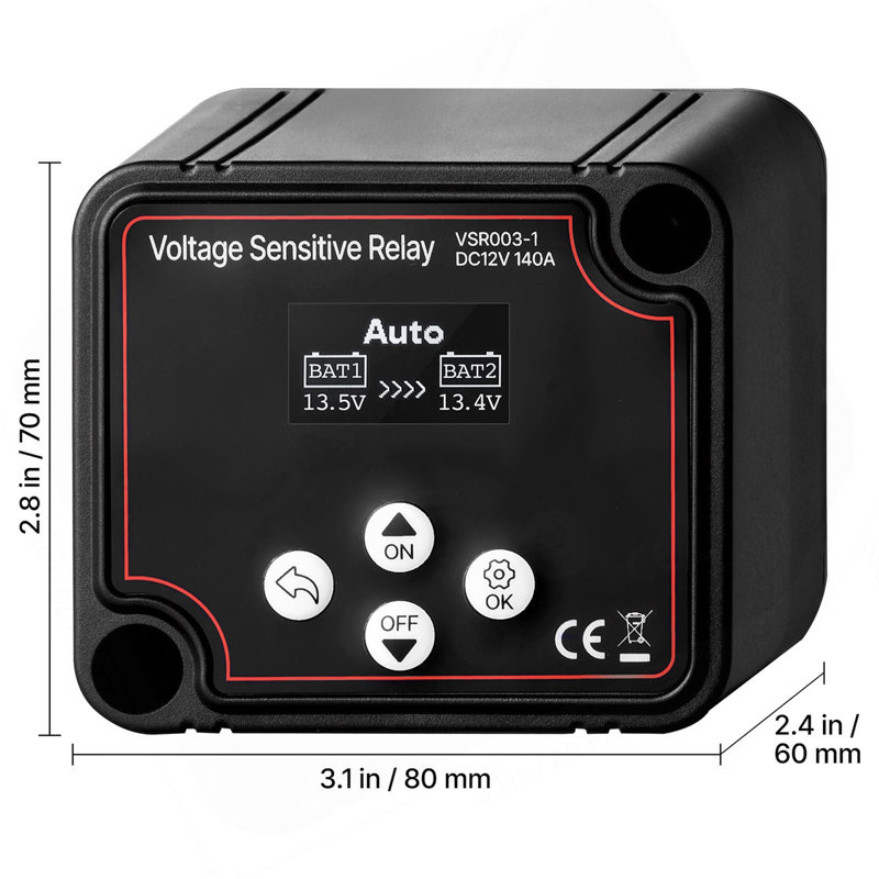 Dual Battery Isolator Kit, 12V 140 Amp 20 Ft 6AWG, Manual And Automatic VSR Voltage Sensitive Relay With Voltmeter, LCD Screen, Smart Battery Isolator, Compatible With Lithium Batteries, For UTV