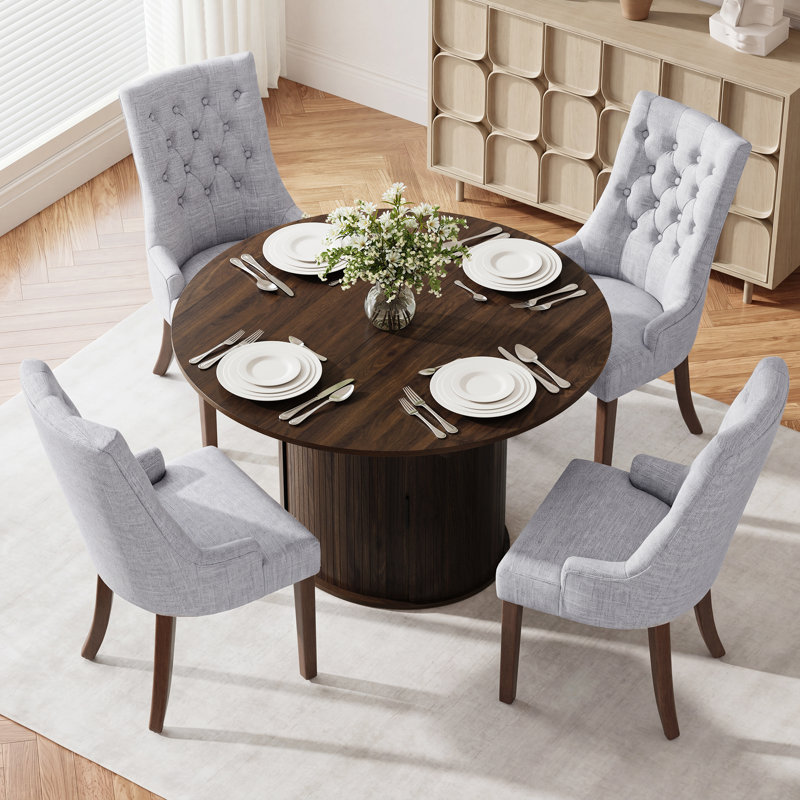4-Person Dining Table Set, 5 Pieces: Table, 4 Chairs, Gray