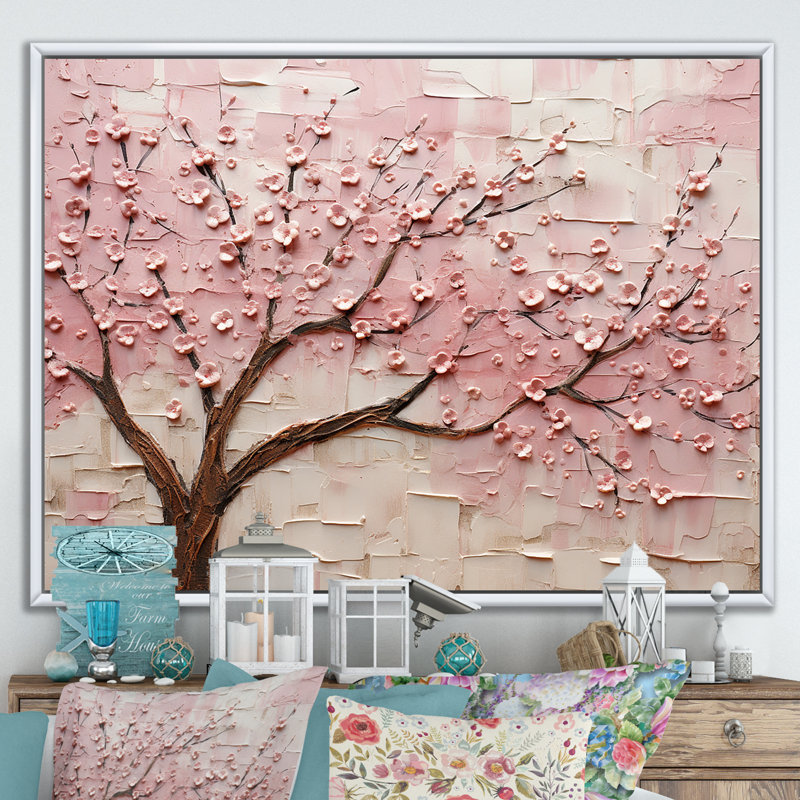 «Cherry Blossom Whisper», reproduction d'art sur toile, Cadre flottant blanc, H 34 po x l 44 po x P 1,5 po
