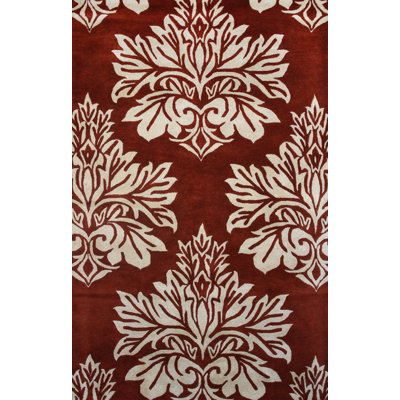 Tapis décoratif en laine Touffetée à la main de couleur rouge/blanc à motif floral Cedartown