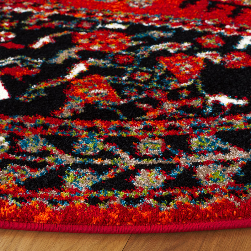 Tapis rouge / noir Vintage Performance, Rond 6 pi 7 po