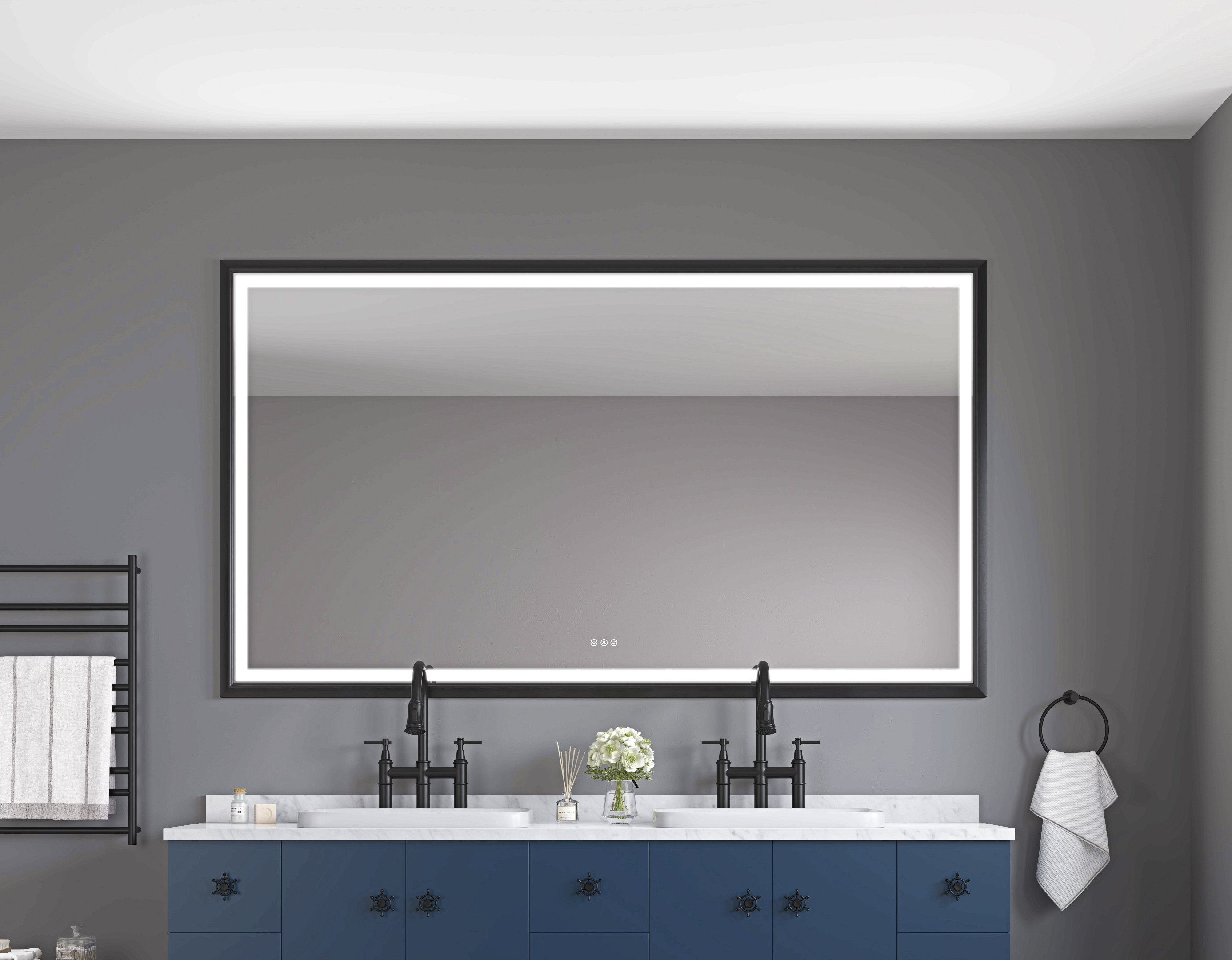 Orren Ellis H Oversized Rectangular Black Framed Led Mirror Anti-Fog ...