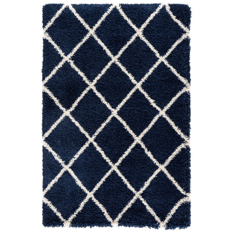 Audwen Geometric White/Navy Area Rug, Rectangle 4' x 6'