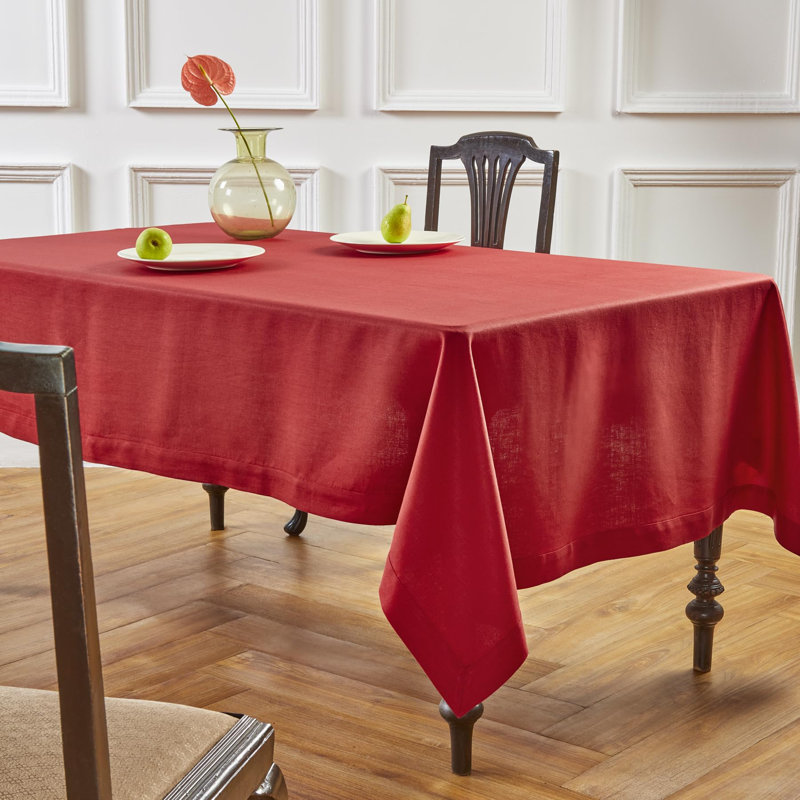 Diana - 100% Pure Linen Tablecloth, 90" L x 60" W, Cherry, Solid Color