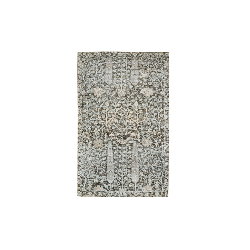 Tapis noir en soie / laine de saule et de cyprès 3 pi x 5 pi 0A49C16FF12C4A2898BAE87C475F58E0
